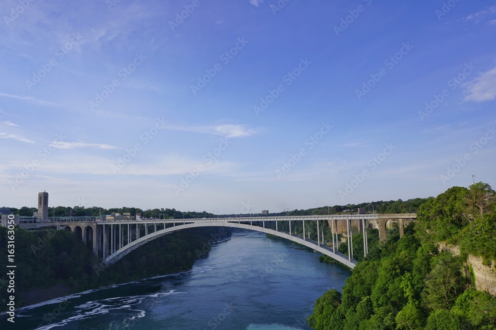 Rainbow Bridge at Niagara Falls - steel arch bridge across the Niagara River connecting America and Canada by road Rainbow Bridge at Niagara Falls - steel arch bridge across the Niagara River connecting America and Canada by road