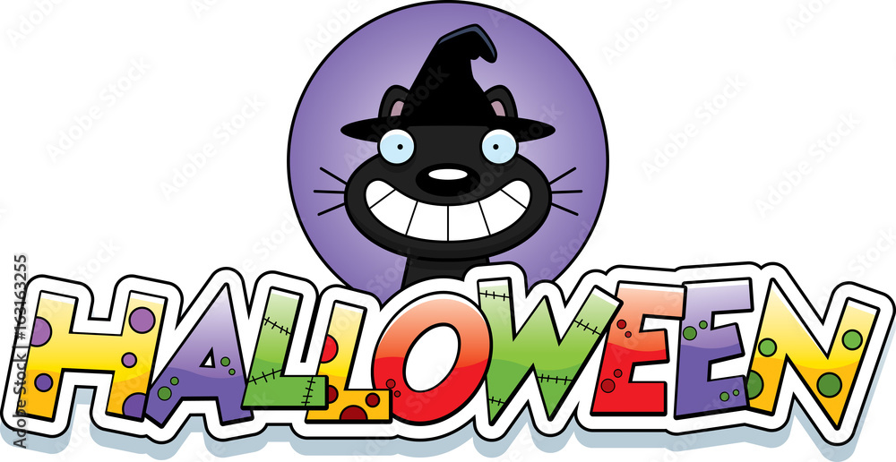 Fototapeta premium Cartoon Witch Cat Halloween Graphic