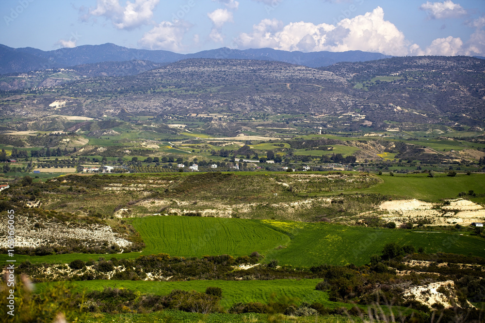 Farmland with the Troodos Mountains as a backdrop, Paphos, Cyprus.