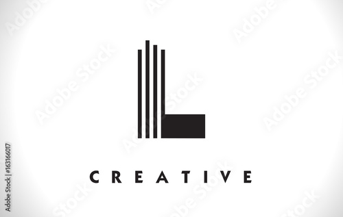 L Logo Letter With Black Lines Design. Line Letter Vector Illustration