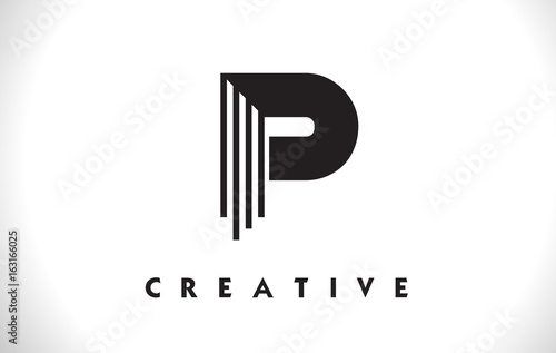 P Logo Letter With Black Lines Design. Line Letter Vector Illustration