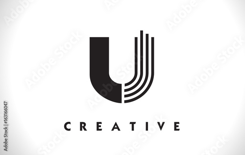 U Logo Letter With Black Lines Design. Line Letter Vector Illustration photo