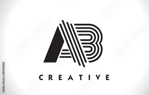 AB Logo Letter With Black Lines Design. Line Letter Vector Illustration