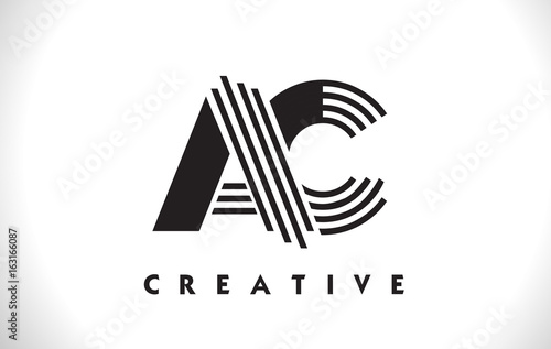 AC Logo Letter With Black Lines Design. Line Letter Vector Illustration