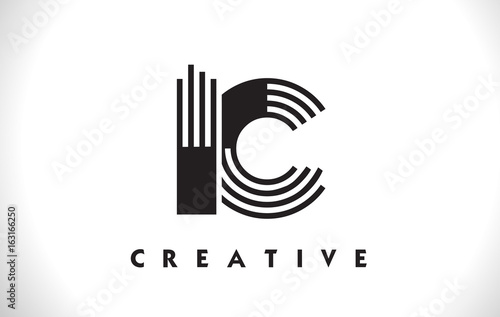 IC Logo Letter With Black Lines Design. Line Letter Vector Illustration