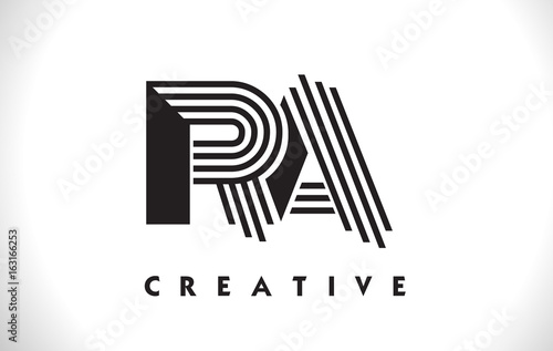 RA Logo Letter With Black Lines Design. Line Letter Vector Illustration
