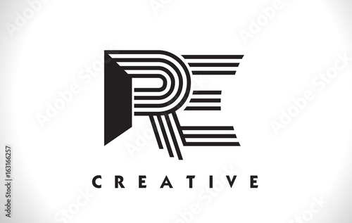 RE Logo Letter With Black Lines Design. Line Letter Vector Illustration