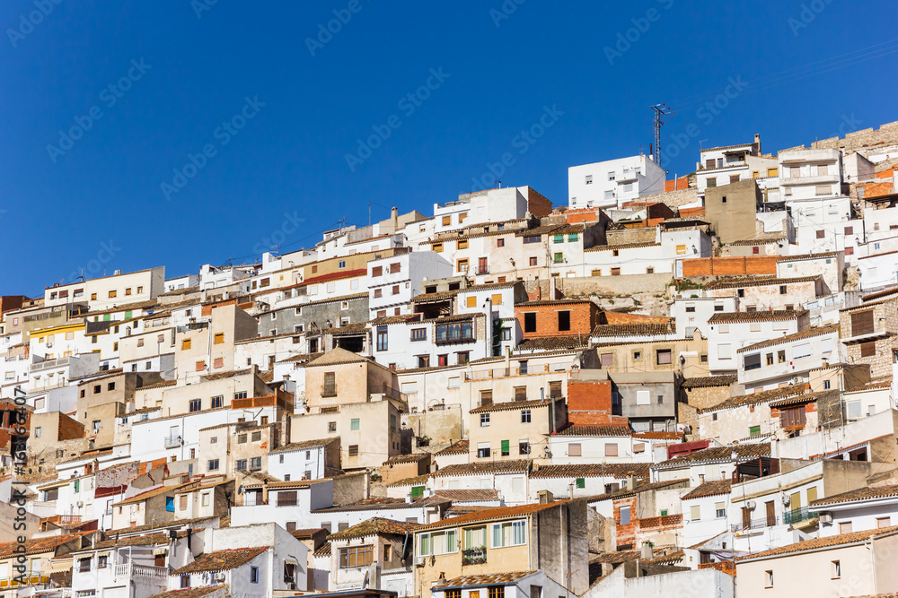 White houses on the steep hill of Alcala del Jucar