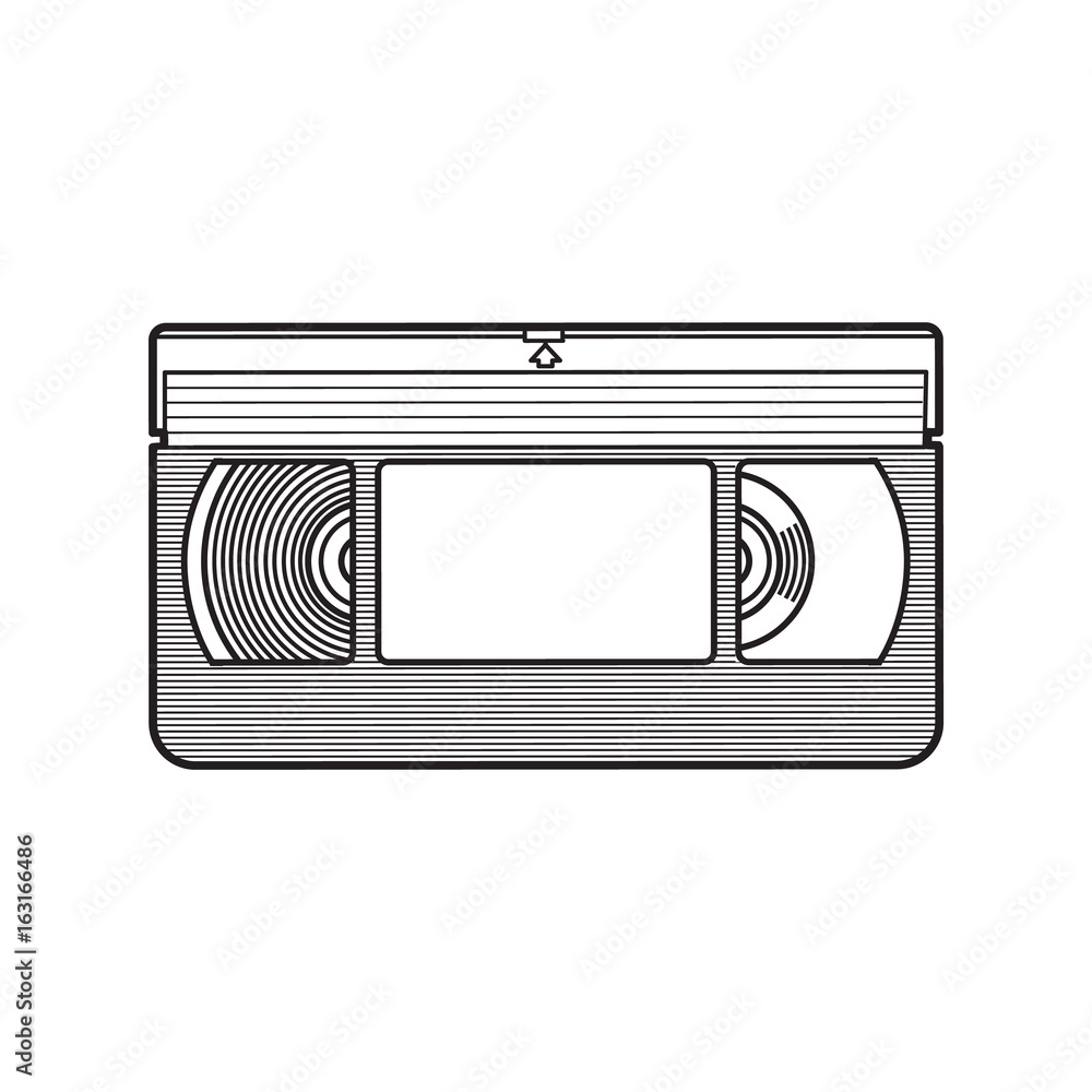 Video cassette, VHS videotape from 90s, sketch vector illustration
