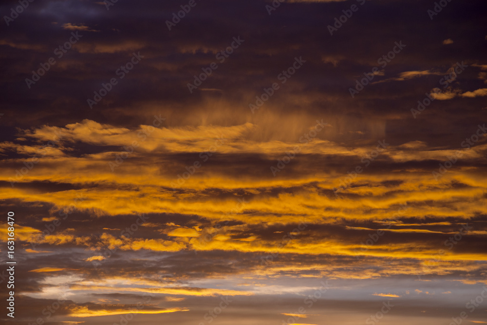Sunrise clouds and mountains in Guatemala, dramatic sky with striking colors.