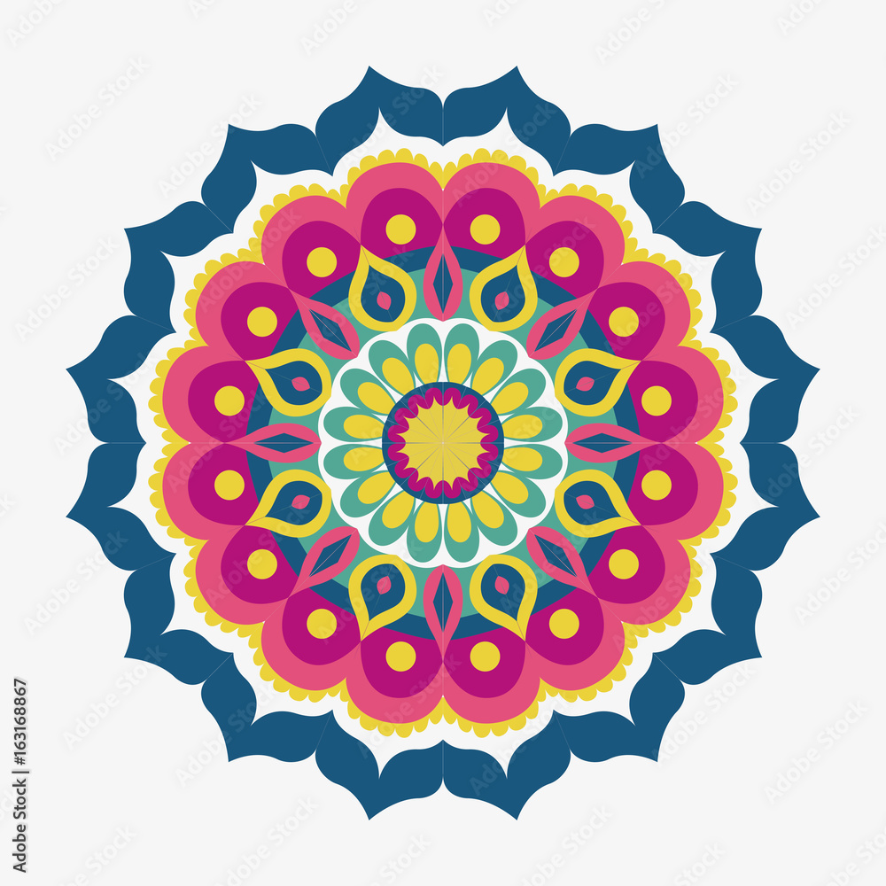 white background with colorful silhouette flower mandala vintage decorative ornament vector illustration