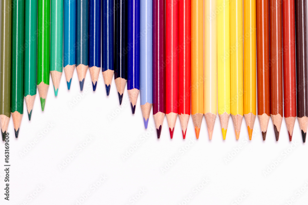 variety of color pencils on white background variety of color pencils on white background