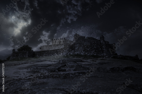 Medieval castle in a full moon night