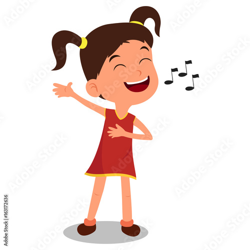 a vector illustration of the girl sing a song