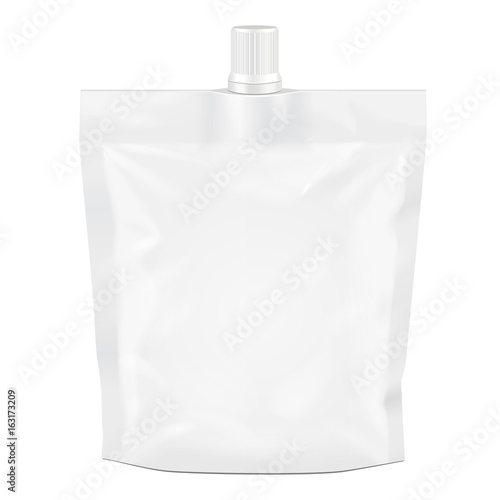 White Blank Foil Food or Drink Bag Pouch with Spout Vector EPS10