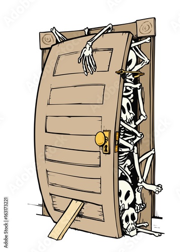 Skeletons In The Closet. Undead things breaking down a door in an old house