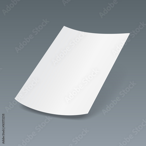 Blank Paper Leaflet, Flyer, Broadsheet, Flier, Follicle, Leaf A4 With Shadows. On Gray Dark Background Isolated. Mock Up Template Ready For Your Design. Vector EPS10