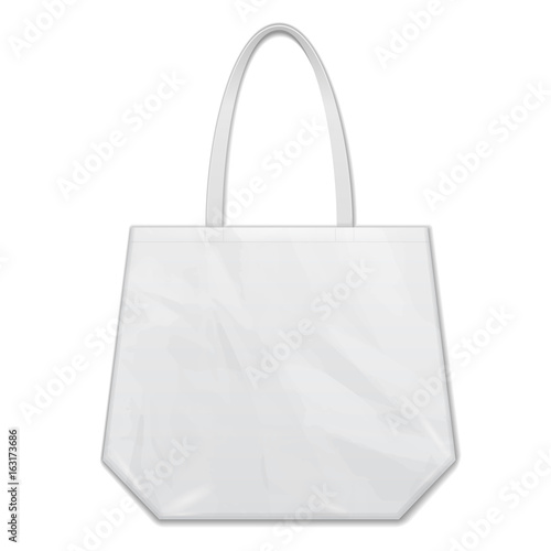 Textile Fabric Cotton Handbag Eco Plastic Bag Package White Grayscale. Illustration Isolated On White Background. Mock Up Template Ready For Your Design. Vector EPS10