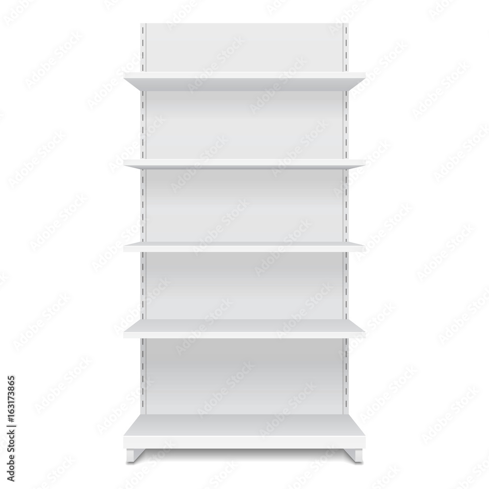 White Blank Empty Showcase Display With Retail Shelves. Front View 3D. Illustration Isolated On White Background. Mock Up Template Ready For Your Design. Product Packing Vector EPS10 White Blank Empty Showcase Display With Retail Shelves. Front View 3D. Illustration Isolated On White Background. Mock Up Template Ready For Your Design. Product Packing Vector EPS10