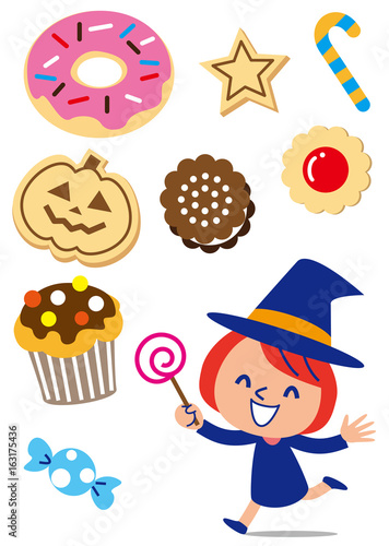 ハロウィン　お菓子と女の子