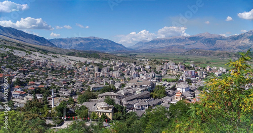 Panorama of Gjirokaster from the Castle. Nature and travel. Albania, Gjirokaster - UNESCO World Heritage.