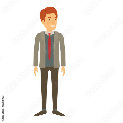 colorful silhouette of man stand with formal suit with tie and red hair vector illustration