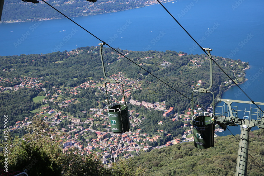 Cable car ride from Mount Sasso del Ferro to Laveno at Lake Maggiore, Italy