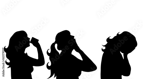 Vector silhouette of woman on white background.