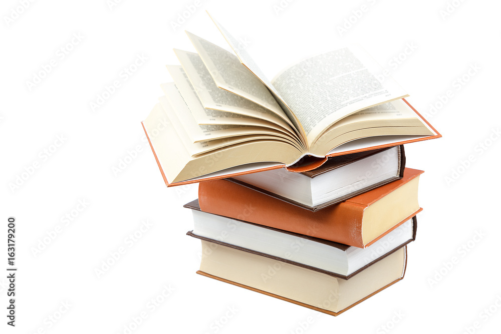 Books in a stack on white background. Books in a stack on white background.