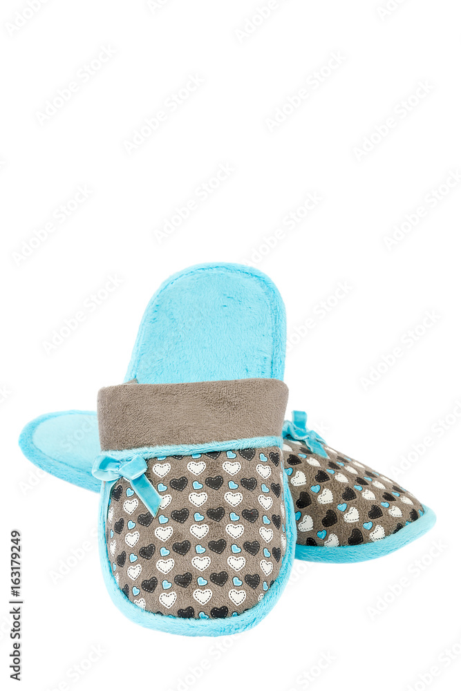 Indoor fur slippers isolated on white background Indoor fur slippers isolated on white background