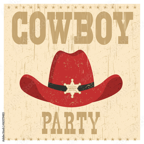 Cowboy party card illustration with western hat