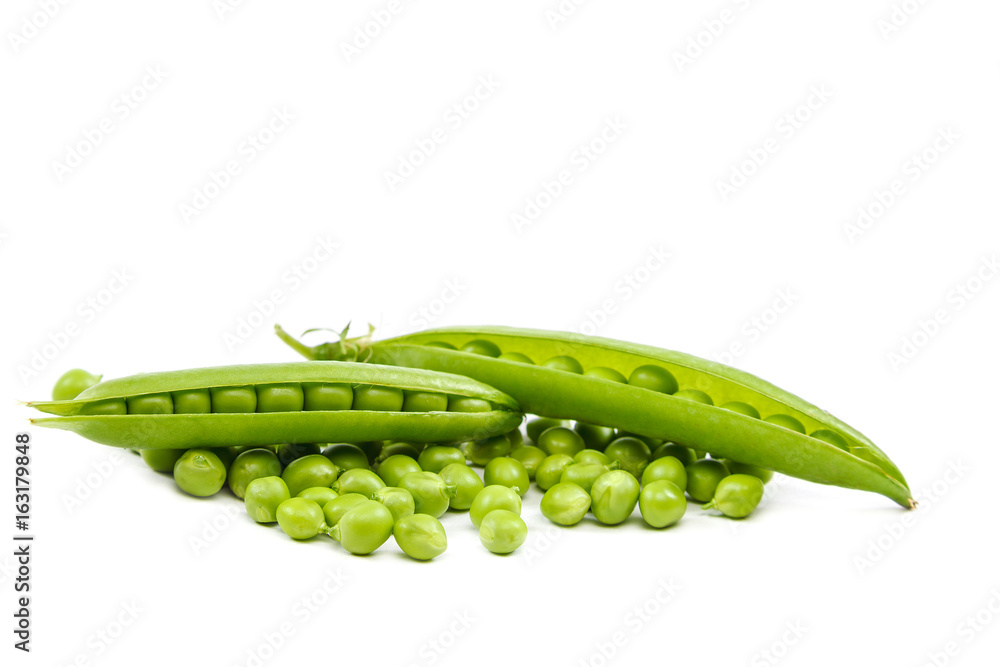 Fresh green peas isolated on white background Fresh green peas isolated on white background