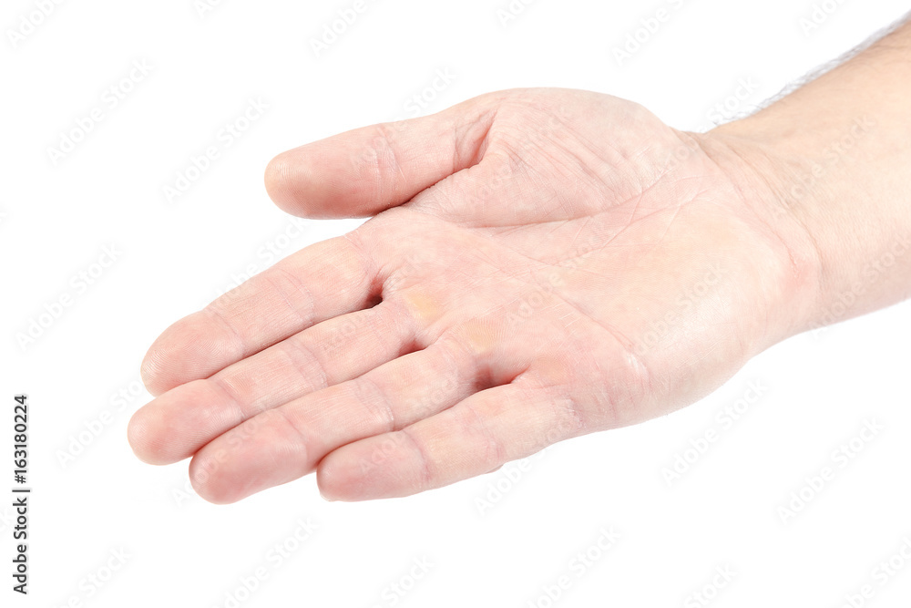 Male hand palm isolated on white background Male hand palm isolated on white background
