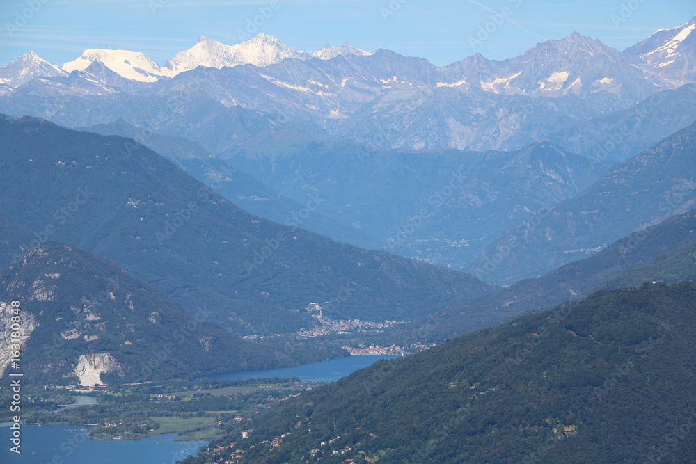 Landscape of Lake Maggiore and Lake Mergozzo view from Mount Sasso del Ferro, Laveno Italy 