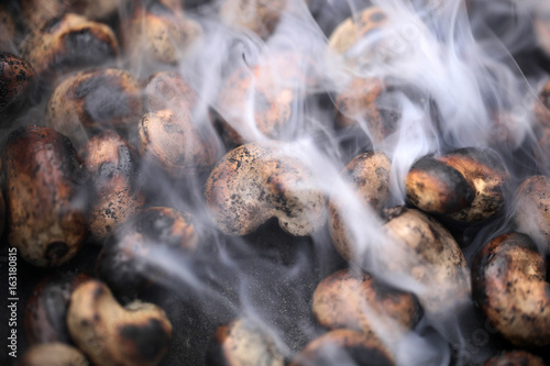 cashew roasting - detail with smoke