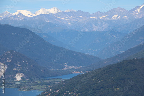 Landscape of Lake Maggiore and Lake Mergozzo view from Mount Sasso del Ferro, Laveno Italy 