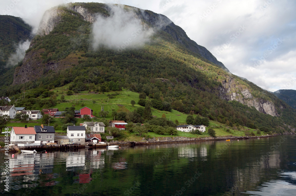 The small town on the banks of a fjord in Norway.