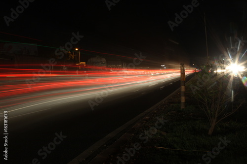 The light trails on the street in Mumbai India.