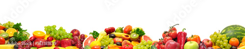 Panoramic collection fresh fruits and vegetables for skinali isolated on white
