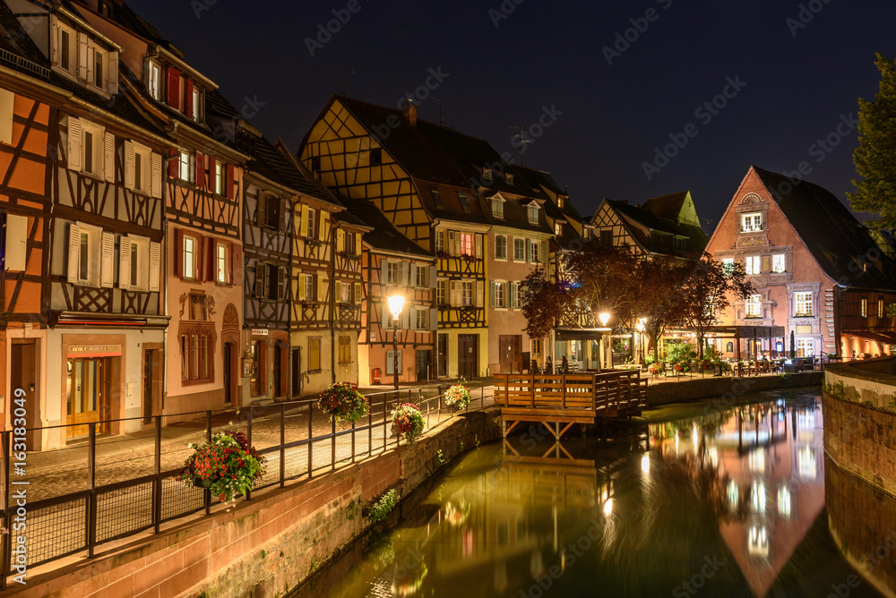 Night view of the traditional street of Colmar, Alsace, France