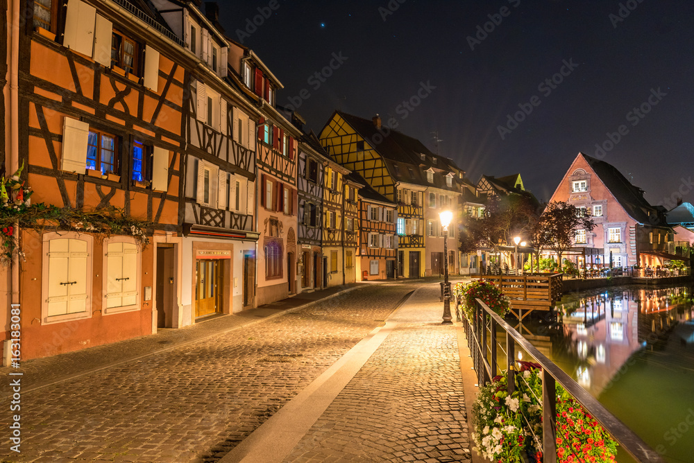 Night view of the traditional street of Colmar, Alsace, France Night view of the traditional street of Colmar, Alsace, France