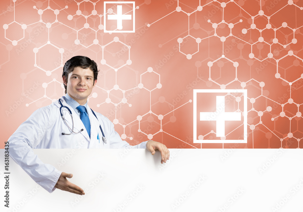 Doctor with banner Doctor with banner