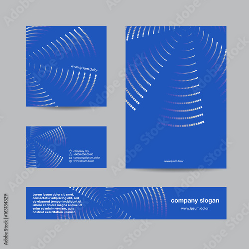Rotating Propeller Residual trace of luminous dots. Blue Branding and corporate identity set.