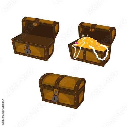 Set of elements for user interface design of computer games. Panel elements for mobile app design. Treasure chest. Empty cover. Closed chest.
