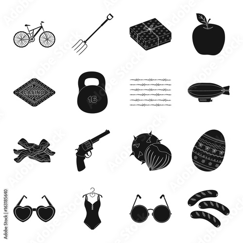 Food, game, sports, transportation and other web icon in black style.prison, fruit, clothing, party, holiday icons in set collection.