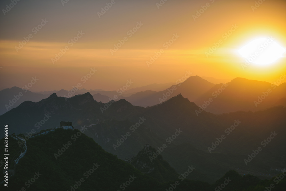 Great Wall of China, summer sunset