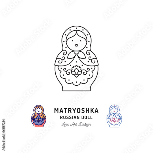 Matryoshka icon Russian nesting doll thin line art icons. Vector outline illustration