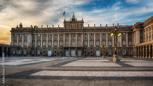 Madrid, Spain: the Royal Palace, Palacio Real de Madrid at sunset 