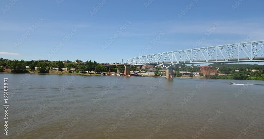 A daytime aerial establishing shot over the Ohio River with the town of Rochester, Pennsylvania in the distance. A daytime aerial establishing shot over the Ohio River with the town of Rochester, Pennsylvania in the distance.