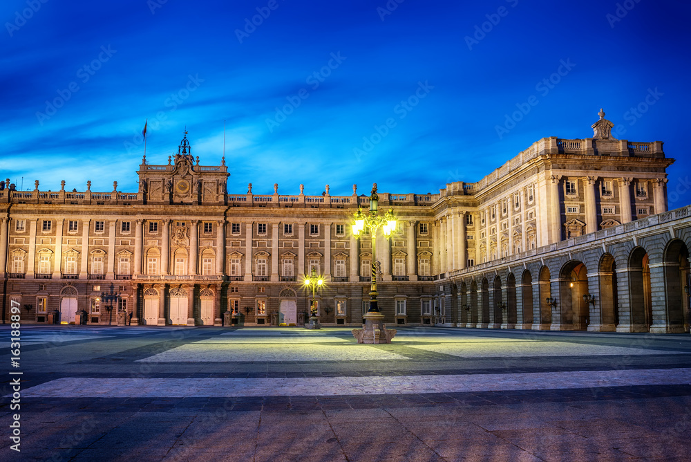 Madrid, Spain: the Royal Palace, Palacio Real de Madrid at sunset
